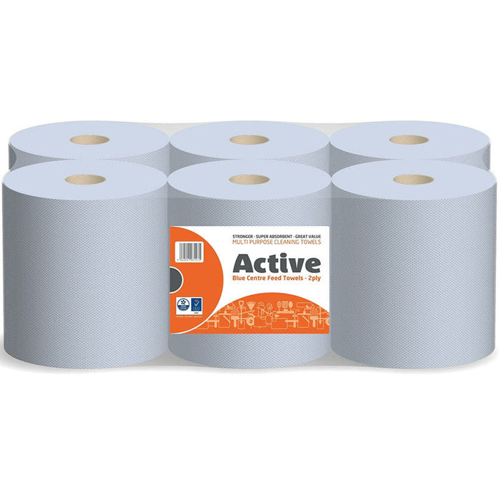 ACTIVE BLUE VALUE CENTREFEED PAPER TISSUE 6 ROLL PACK (77 x 6)