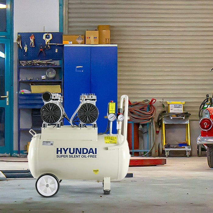 Hyundai 50 Litre Air Compressor, 11CFM/100psi, Oil Free, Low Noise, Electric 2hp