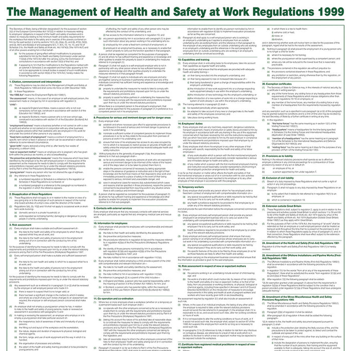 The Management of Health & Safety at Work Regulations 1999, A1 Poster