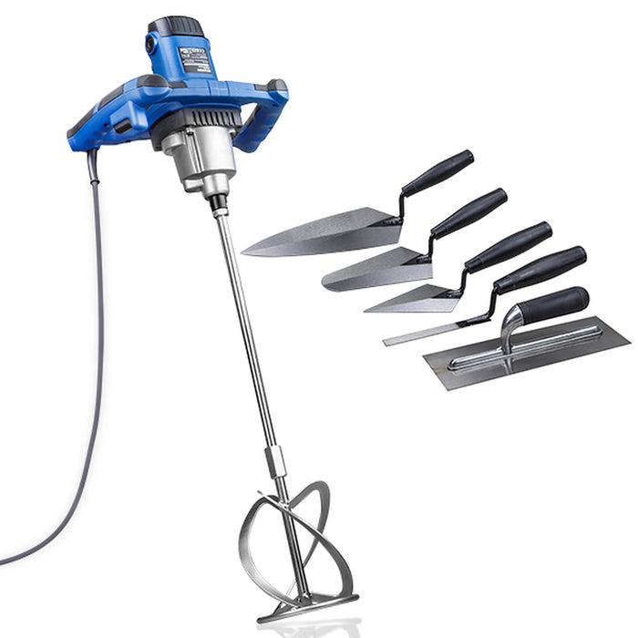 Hyundai 1600W Electric Paddle Mixer with 5 Piece Trowel Set 230v/240v | HYPM1600E  | 3 Year Hyundai warranty