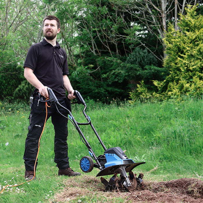 Hyundai 1500W 450mm Electric Garden Tiller, Cultivator, Rotovator and Rototiller | HYT1500E