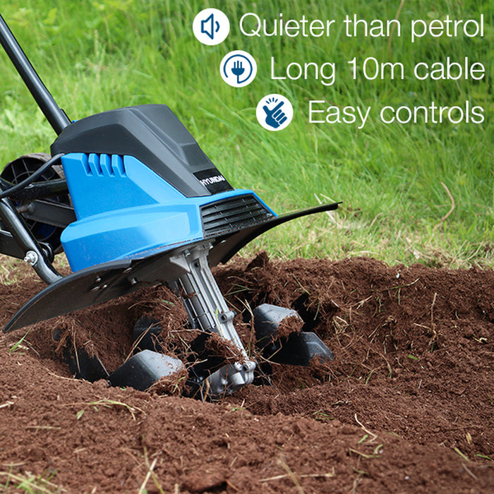 Hyundai 1500W 450mm Electric Garden Tiller, Cultivator, Rotovator and Rototiller | HYT1500E