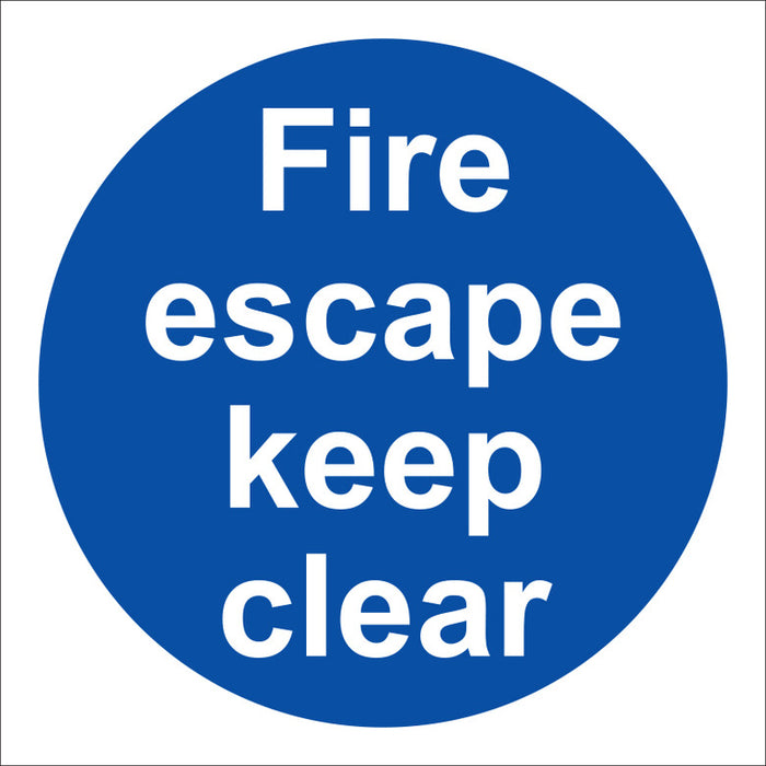 Fire Escape Keep Clear Sign, 10x10cm