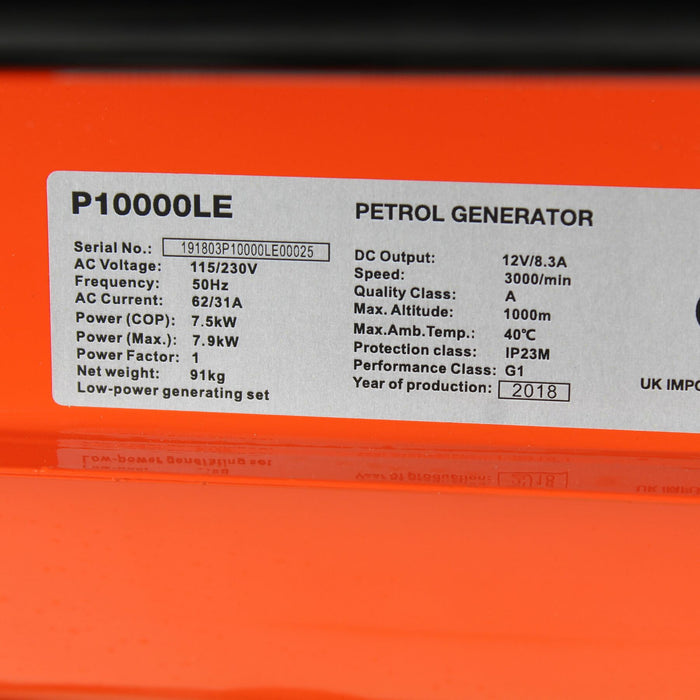 Petrol Generator (Powered by Hyundai) Recoil and Electric Start Site P1 7.9kW / 9.8kVA* | P10000LE  | 2 Year Warranty