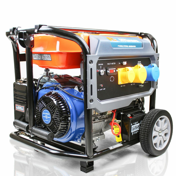 Petrol Generator (Powered by Hyundai) Recoil and Electric Start Site P1 7.9kW / 9.8kVA* | P10000LE  | 2 Year Warranty