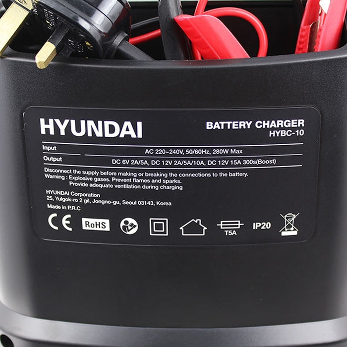 Hyundai 6v and 12v Battery Boost Charger, 15 Amp | HYBC-10 | 1 Year Warranty