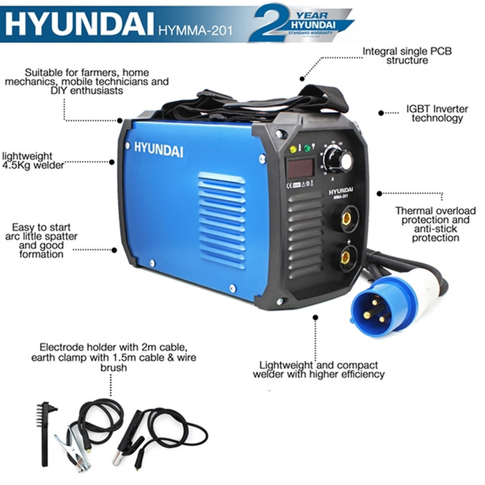 Hyundai 200 Amp MMA/ARC Inverter Welder | HYMMA201 | 2 Year Warranty