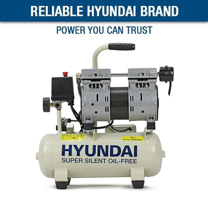 Hyundai 8 Litre Air Compressor, 4CFM/118psi, Silenced, Oil Free, Direct Drive 0.75hp | HY5508  | 2 Year Hyundai warranty