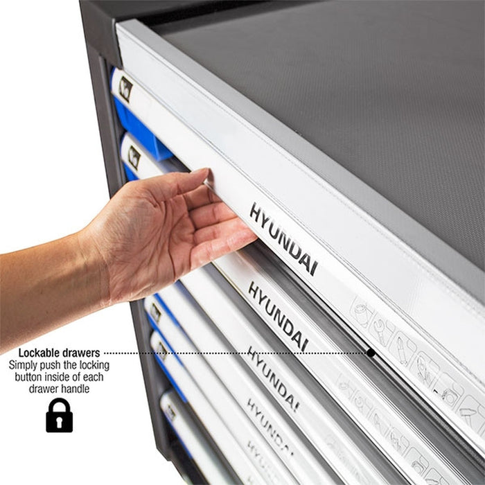 Hyundai 305 Piece 7 Drawer Caster Mounted Roller Premium Tool Chest Cabinet With XXL Stainless Steel Top | HYTC9004 | 2 Year Warranty