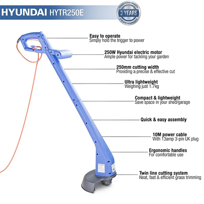 Hyundai 250W 25cm Electric Grass Trimmer | HYTR250E | 3 Year Platinum Warranty