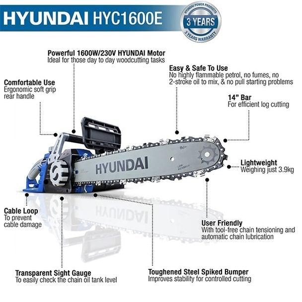 Hyundai 1600W / 230V, 14" Bar Electric Chainsaw | HYC1600E | 3 Year Hyundai Warranty