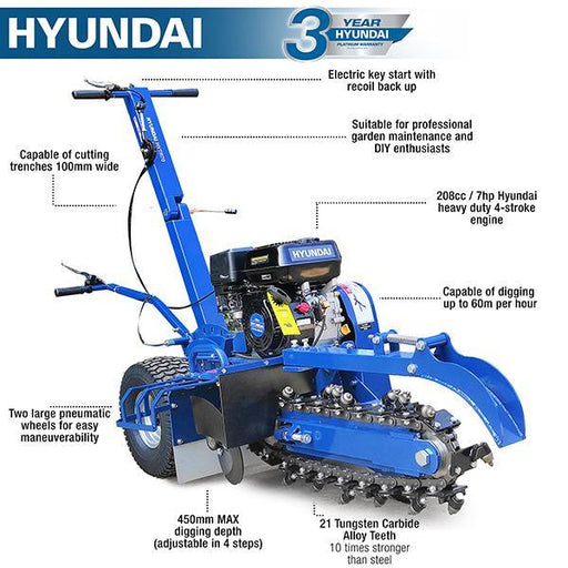 Hyundai 7hp Petrol Trencher | Hyundai 210cc | 3 Year Platinum Warranty