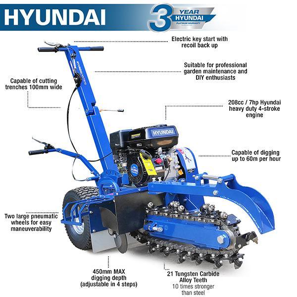 Hyundai 7hp Petrol Trencher | Hyundai 210cc | 3 Year Platinum Warranty