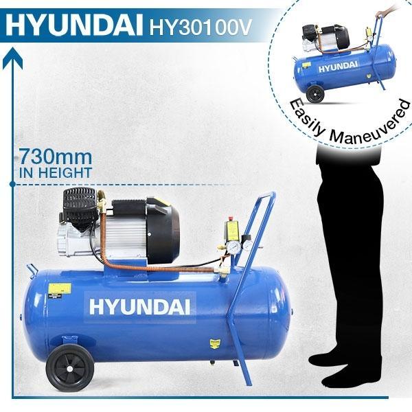 Hyundai Air Compressor | Hyundai 100 Litre 14CFM/116psi, Silenced, V Twin, Direct Drive 3hp | 2 Year Platinum Warranty