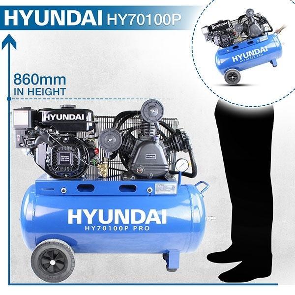 Hyundai Air Compressor Petrol 7hp | Hyundai 90 Litre 10.7CFM/145psi | 2 Year Platinum Warranty