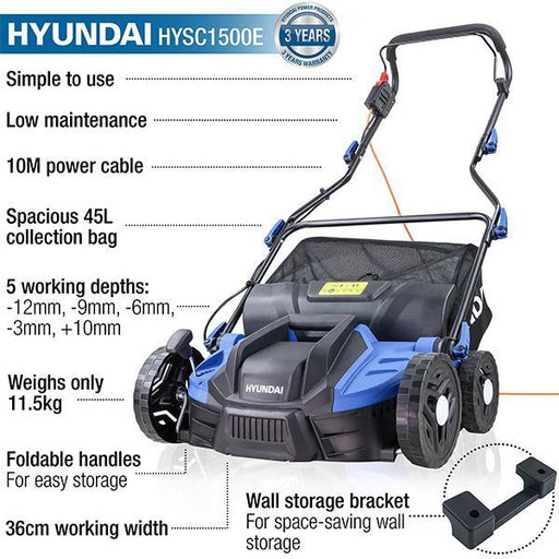 Hyundai Electric Lawn Scarifier / Aerator / Lawn Rake, 230V | Hyundai 1500W | 3 Year Platinum Warranty