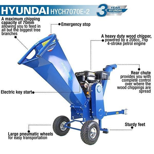 Hyundai Electric Start Wood Chipper | Hyundai 7hp 208cc | 3 Year Platinum Warranty