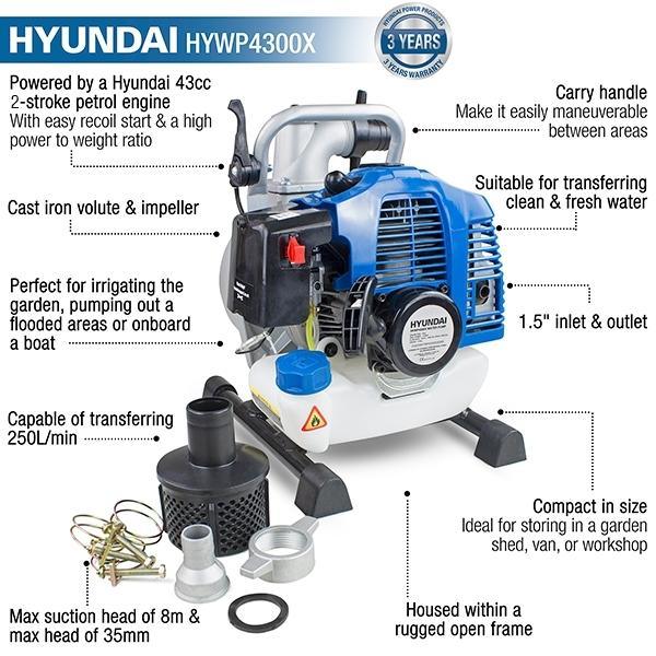Hyundai Inch Water Pump | Hyundai 43cc 2-Stroke 1.5 | 3 Year Platinum Warranty