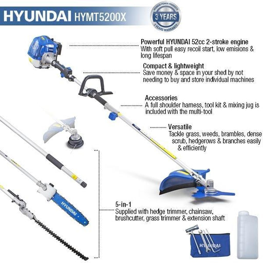 Hyundai Petrol Garden Multi Tool | Hyundai 52cc | 3 Year Platinum Warranty