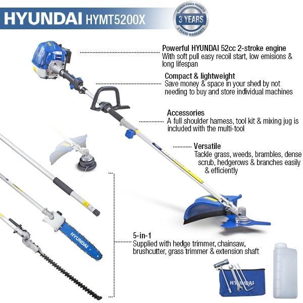 Hyundai Petrol Garden Multi Tool | Hyundai 52cc | 3 Year Platinum Warranty