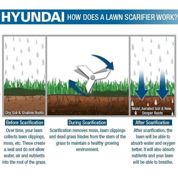 Hyundai Petrol Lawn Scarifier and Aerator | Hyundai 212cc | 3 Year Platinum Warranty