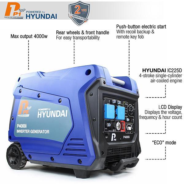 Hyundai Portable Petrol Inverter Generator (Powered by Hyundai) | Hyundai P1 3800W/3.8kW |