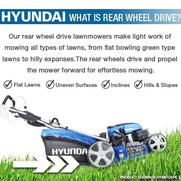 Hyundai Self-Propelled Petrol Roller Lawnmower | Hyundai 17"/43cm 139cc | 3 Year Platinum Warranty