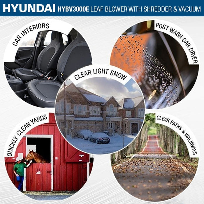 Hyundai 3-in-1 Electric Garden Vacuum, Leaf Blower and Mulcher | HYBV3000E | 3 Year Warranty